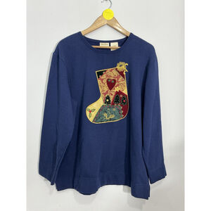 Womans Bobbie Brooks 16/18 Blue Pullover Sweatshirt Christmas Design